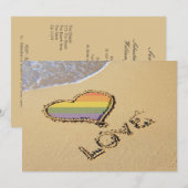 Rainbow-liefdeshart van de homo's in het zand save the date (Voorkant / Achterkant)