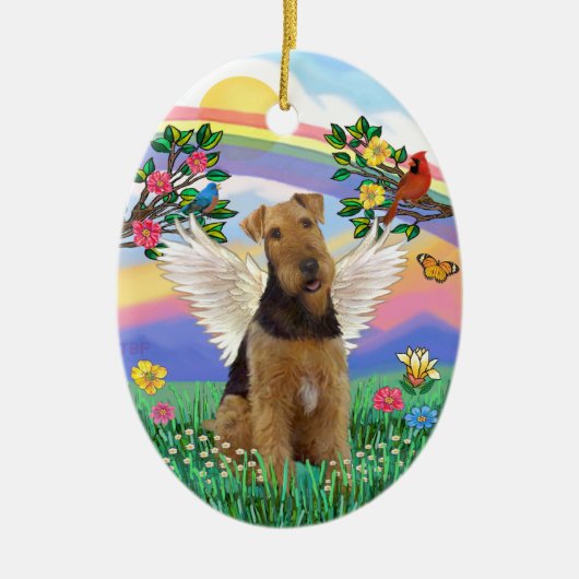Rainbow Life - Airedale Engel Keramisch Ornament (Voorkant)