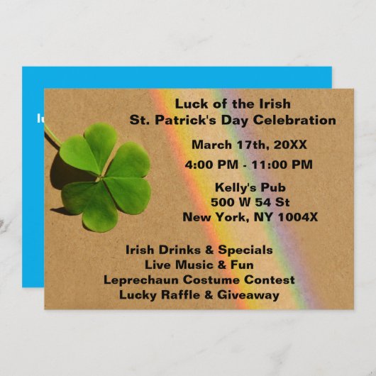 Rainbow Light Blue & Green Clover Drink Iers Kaart (Voorkant / Achterkant)