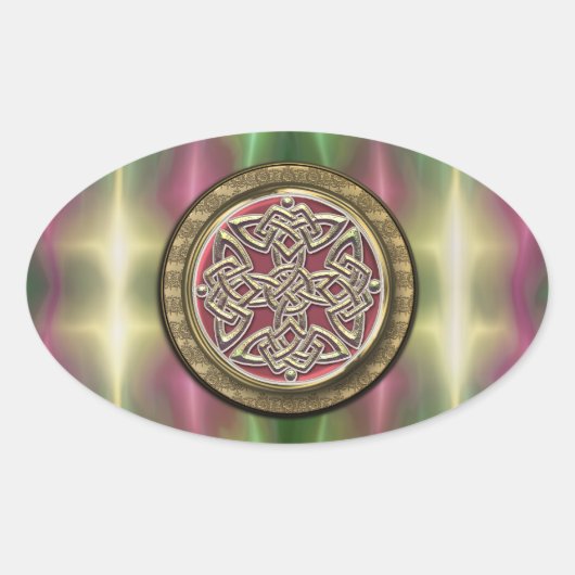 Rainbow Lights Gouden Steen Keltische Shield Knot Ovale Sticker (Voorkant)