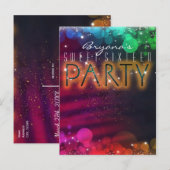 Rainbow Lights Sparkle Dance Club Party Invitation Uitnodiging Briefkaart (Voorkant / Achterkant)
