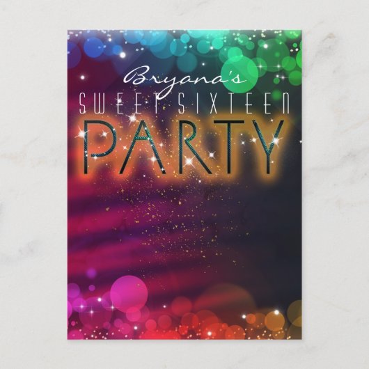 Rainbow Lights Sparkle Dance Club Party Invitation Uitnodiging Briefkaart (Voorkant)