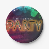 Rainbow Lights Sparkle Dance Club Verjaardagsfeest Papieren Bordje (Voorkant)