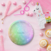 Rainbow Lights Sparkle Hearts Glitter Party Borden Papieren Bordje (Feest)