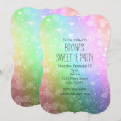 Rainbow Lights Sparkle Sweet 16 Feest Uitnodiginge Kaart (Voorkant / Achterkant)