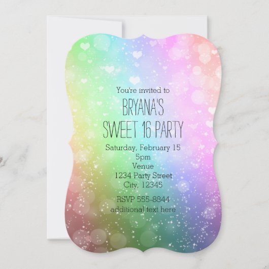 Rainbow Lights Sparkle Sweet 16 Feest Uitnodiginge Kaart (Voorkant)