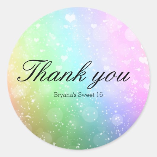 Rainbow Lights Sparkle Sweet 16 Party Stickers (Voorkant)