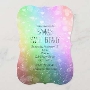 Rainbow Lights Sparkle Sweet 16 Party-uitnodiginge Kaart