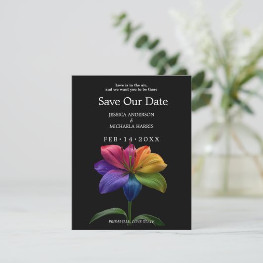🌈 Rainbow Lily Save the Date — Photo Back (Staand voorkant)