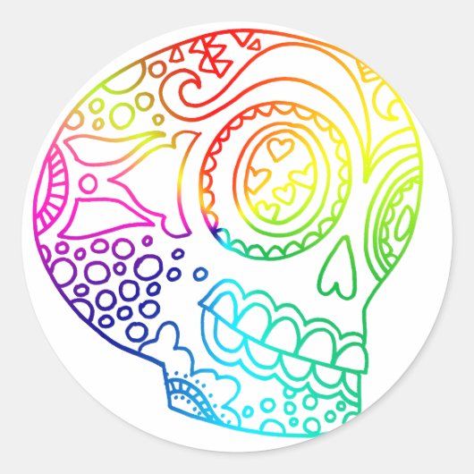 Rainbow Lines Sugar Skull in Love Ronde Sticker (Voorkant)