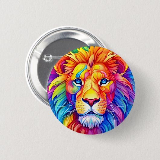 Rainbow Lion Head kleurrijk Ronde Button 5,7 Cm (Voorkant /achterkant)