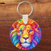 Rainbow Lion Head tweezijdig aangepaste naam Sleutelhanger (Voorkant)