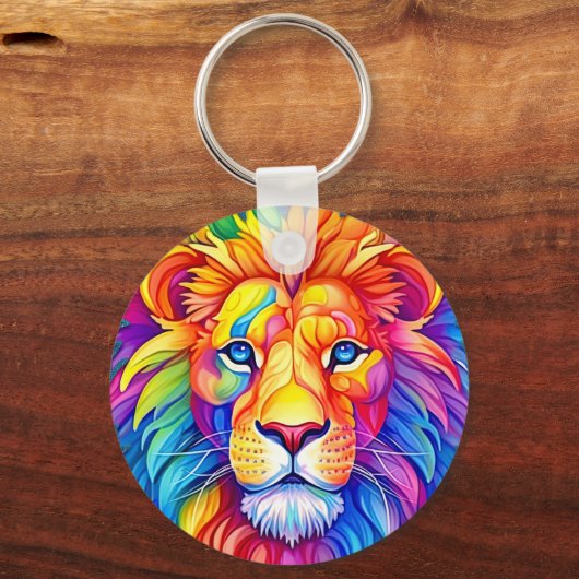 Rainbow Lion Head tweezijdig aangepaste naam Sleutelhanger (Voorkant)