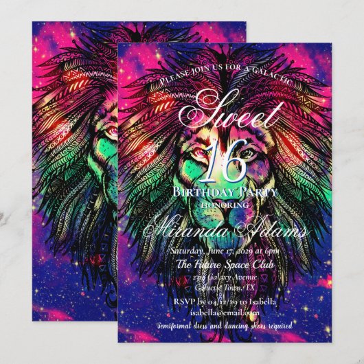 Rainbow Lion Hipster Galaxy Kaart (Voorkant / Achterkant)