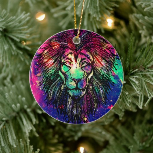 Rainbow Lion Hipster Galaxy Keramisch Ornament (Boom)