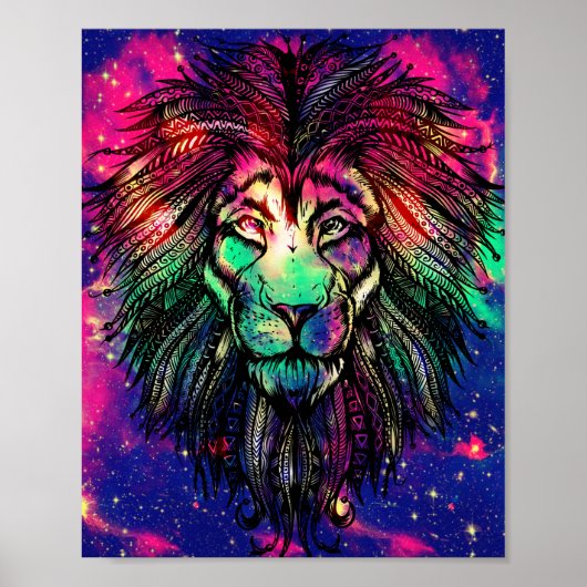 Rainbow Lion Hipster Galaxy Poster (Voorkant)