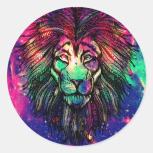Rainbow Lion Hipster Galaxy Ronde Sticker