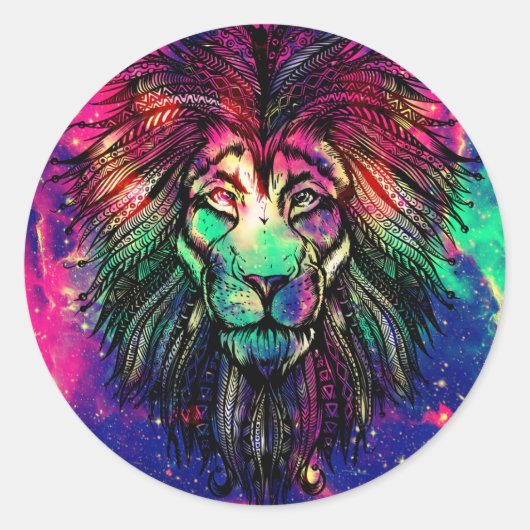 Rainbow Lion Hipster Galaxy Ronde Sticker (Voorkant)