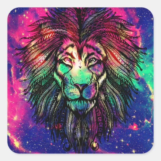Rainbow Lion Hipster Galaxy Vierkante Sticker (Voorkant)