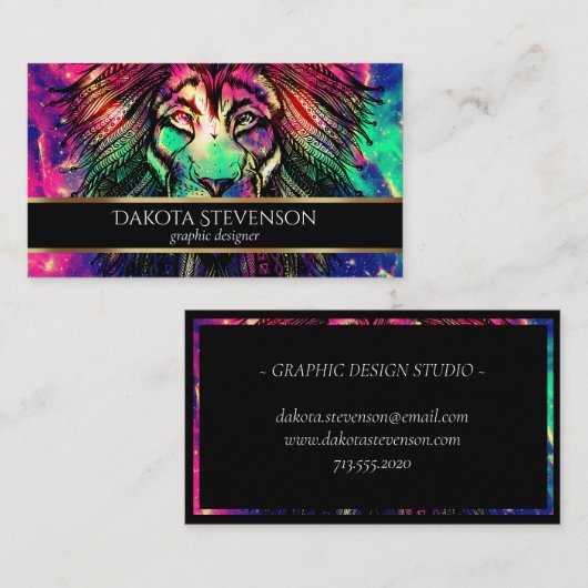 Rainbow Lion Hipster Galaxy Visitekaartje (Voorkant / Achterkant)
