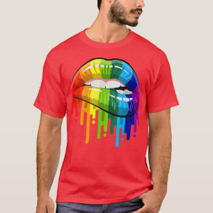 Rainbow Lip Bite LGBT Pride Month Gay Bi Trans T-S T-shirt