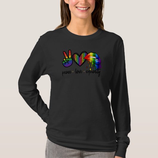 Rainbow Lips Leopard Print Heart Pink Peace Love E T-shirt (Voorkant)
