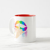 Rainbow Lips Lgbt Pride Tweekleurige Koffiemok (Voorkant links)