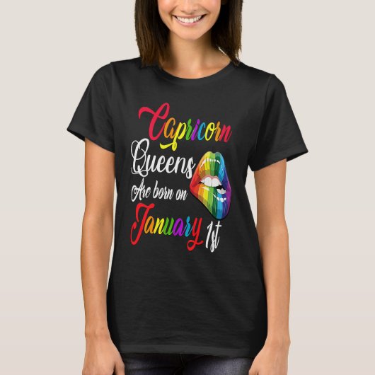 Rainbow Lips Queens are Born on January 1st Capric T-shirt (Voorkant)