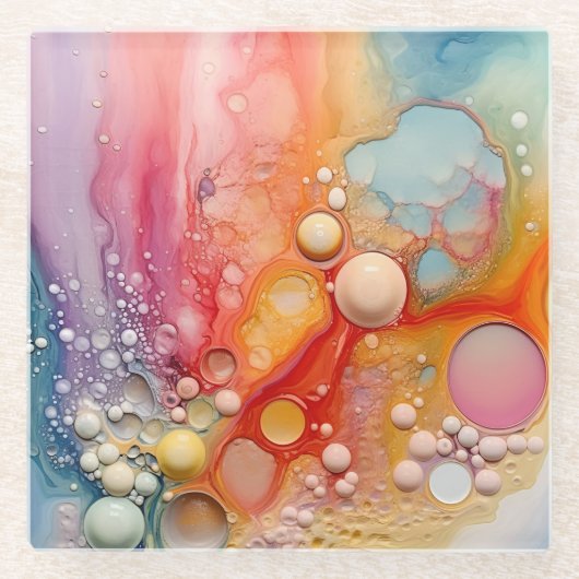 Rainbow Liquid Giet Cells Art Abstract Design Glazen Onderzetter (Voorkant)