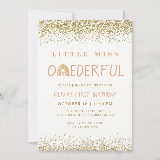 Rainbow Little Miss Onederful 1st Birthday Kaart (Voorkant)