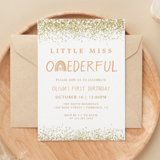 Rainbow Little Miss Onederful 1st Birthday Kaart