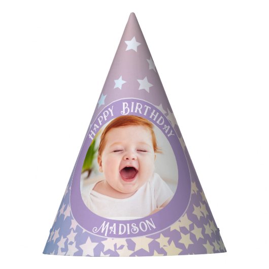 Rainbow Little Stars Kinder foto Verjaardag Feesthoedjes (Voorkant)