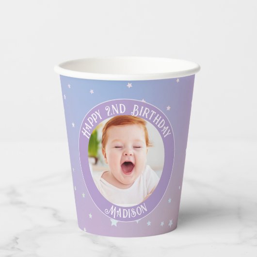 Rainbow Little Stars Kinder foto Verjaardagsfeest Papieren Bekers (Voorkant)