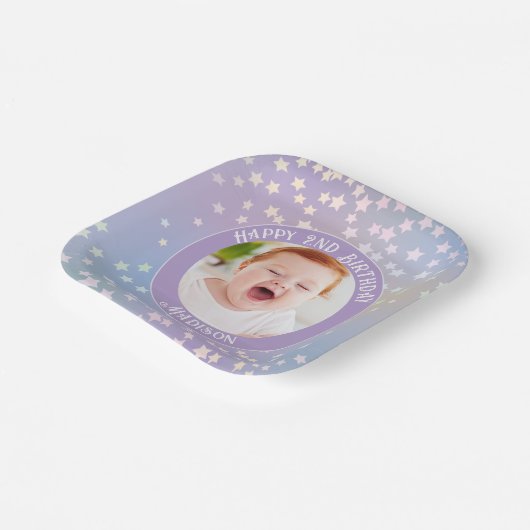 Rainbow Little Stars Kinder foto Verjaardagsfeest Papieren Bordje (Gebogen)