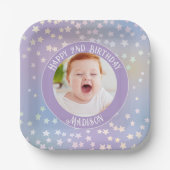 Rainbow Little Stars Kinder foto Verjaardagsfeest Papieren Bordje (Voorkant)