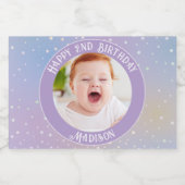 Rainbow Little Stars Kinder foto Verjaardagsfeest Sparkling Wijnetiket (Enkel label)