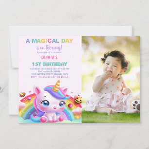 Rainbow Little Unicorn Verjaardag Uitnodigingen fo