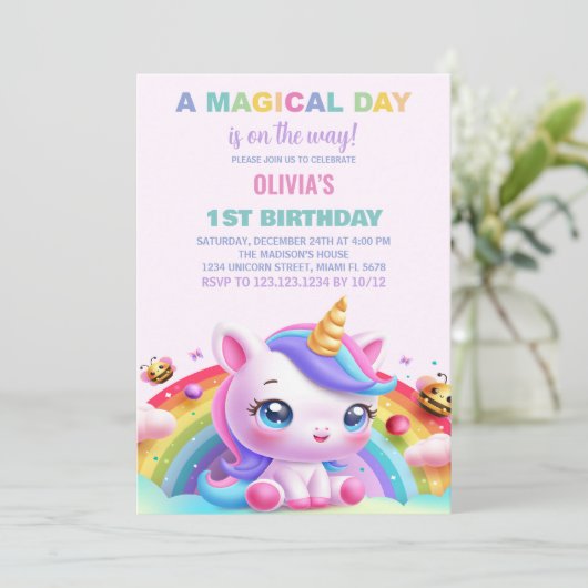 Rainbow Little Unicorn verjaardagsuitnodigingen Kaart (Staand voorkant)