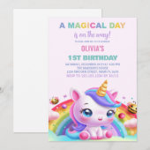 Rainbow Little Unicorn verjaardagsuitnodigingen Kaart (Voorkant / Achterkant)