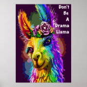 Rainbow Llama - "Don't be a Drama Llama" words Poster (Voorkant)