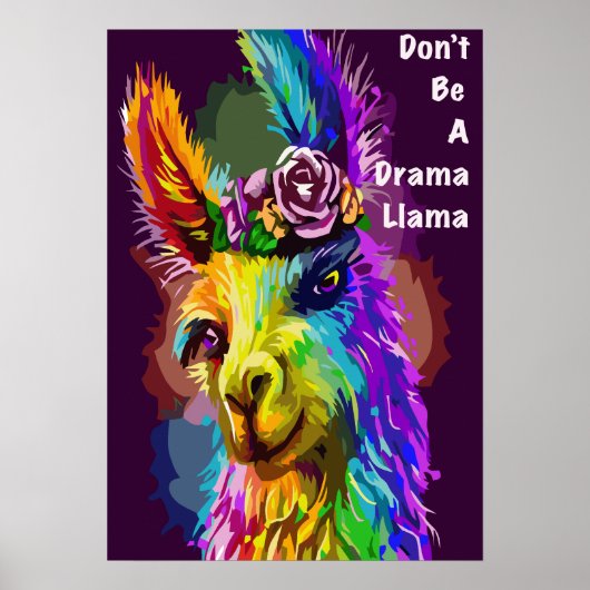 Rainbow Llama - "Don't be a Drama Llama" words Poster (Voorkant)