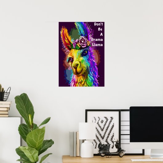 Rainbow Llama - "Don't be a Drama Llama" words Poster (Thuiskantoor)