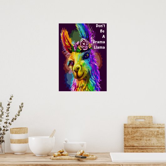Rainbow Llama - "Don't be a Drama Llama" words Poster (Keuken)