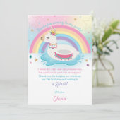 Rainbow Llama Fun Pool Party Birthday Girl Bedankkaart (Staand voorkant)