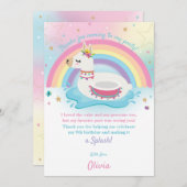 Rainbow Llama Fun Pool Party Birthday Girl Bedankkaart (Voorkant / Achterkant)