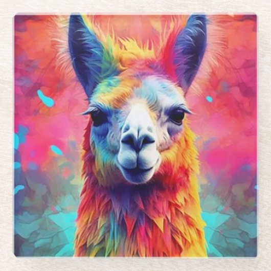 Rainbow Llama Glazen Onderzetter (Voorkant)