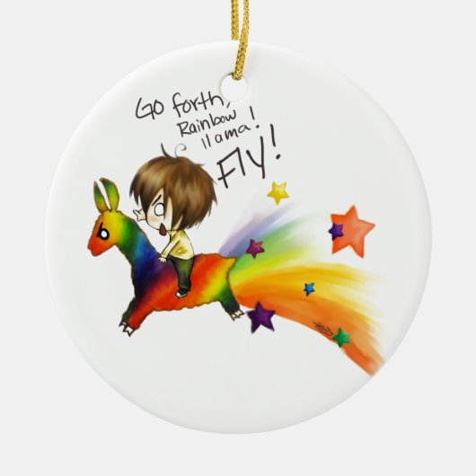 Rainbow Llama Keramisch Ornament (Voorkant)
