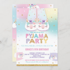 Rainbow Llama Pajama Birthday Party Sleepover Kaart