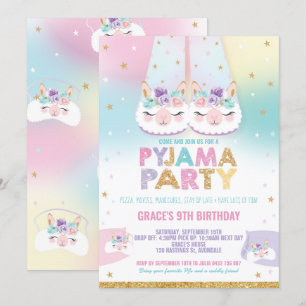 Rainbow Llama Pajama Birthday Party Sleepover Kaart
