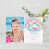 Rainbow Llama Pool Party Verjaardag Meisje Foto Kaart (Staand voorkant)